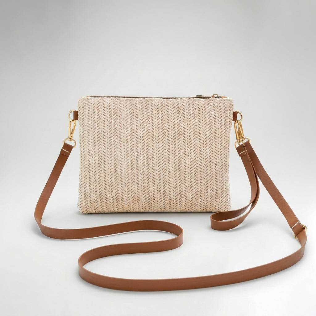 Bolso bandolera pequeño tejido beige norami & wilde - detalle